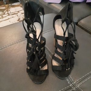 Black Fringe Tassel Heels